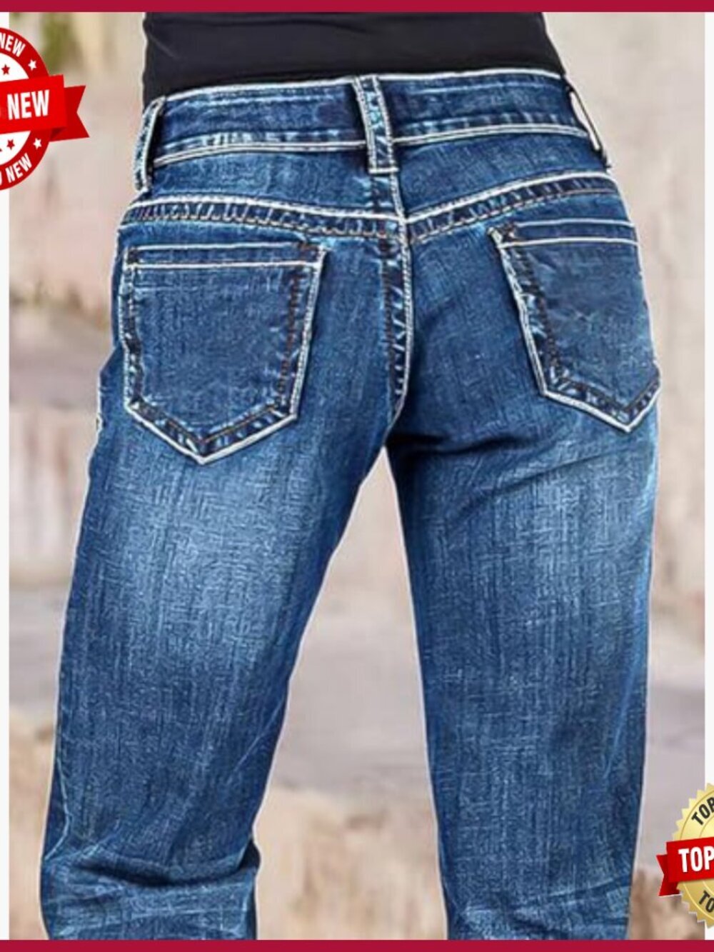 Mid Rise Bootcut Jeans Stretchy Denim Pants with Patch Pockets - Picture 4 of 7